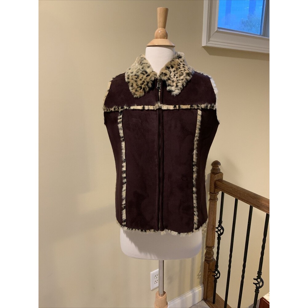 Suede Vest Animal Print Faux Fur Size Small